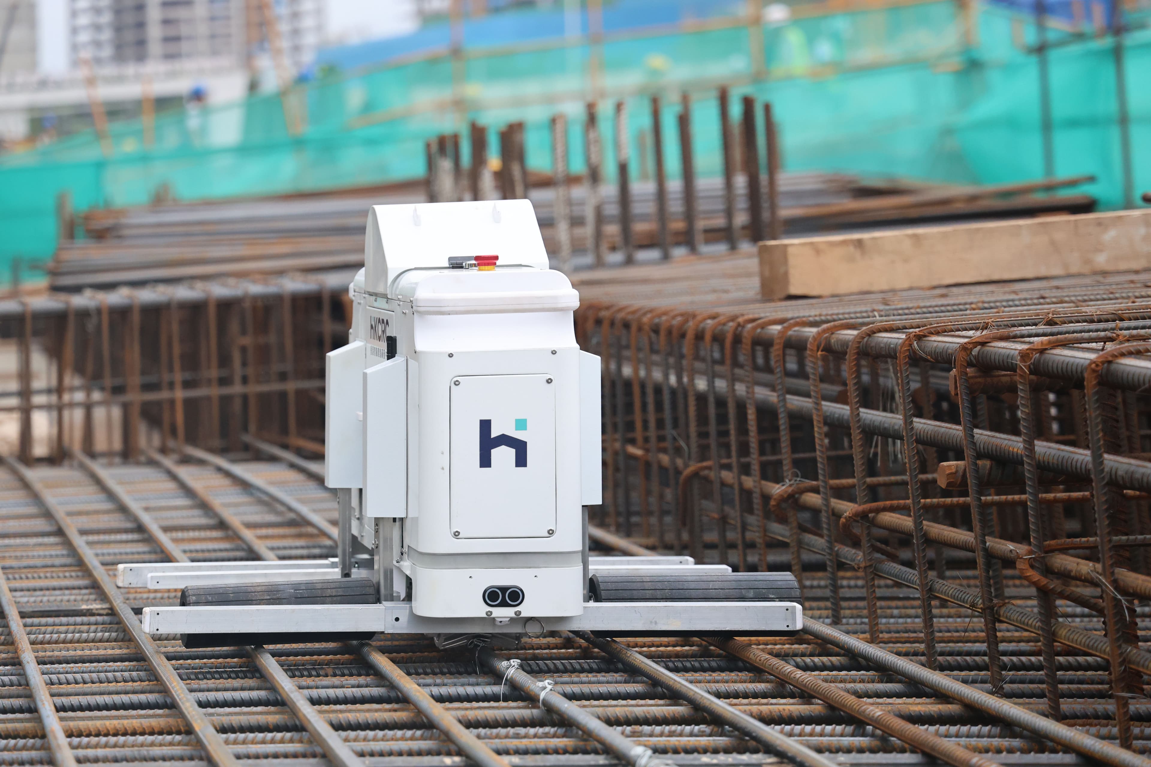 Rebar tying robot operating on a construction site